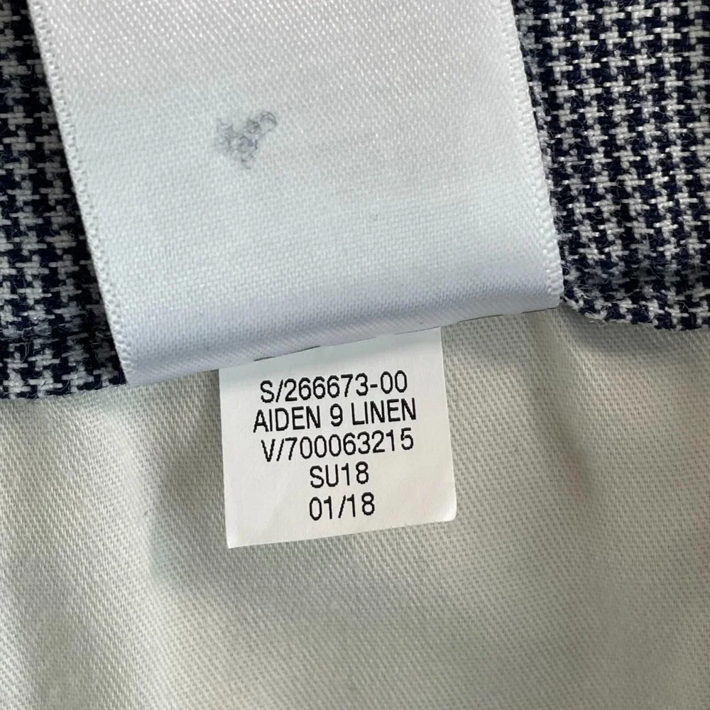 Banana Republic Aiden Shorts Men 35 Blue Houndstooth Linen Blend Chino Casual